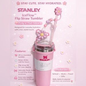 Stanley IceFlow Pink Kids Tumbler with Floral Charm